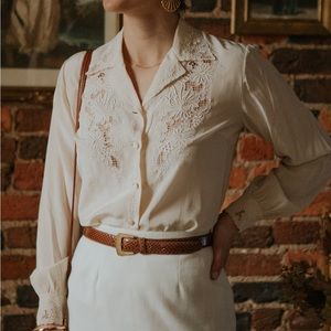 Romantic vintage ivory silk blouse